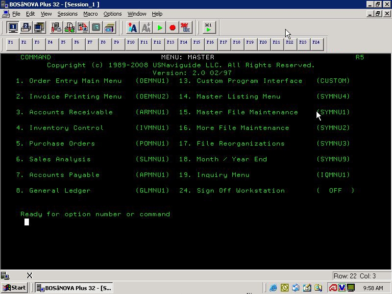 System36 main menu, after login