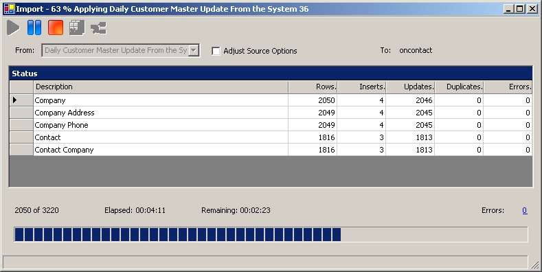 OnContact Import, in progress