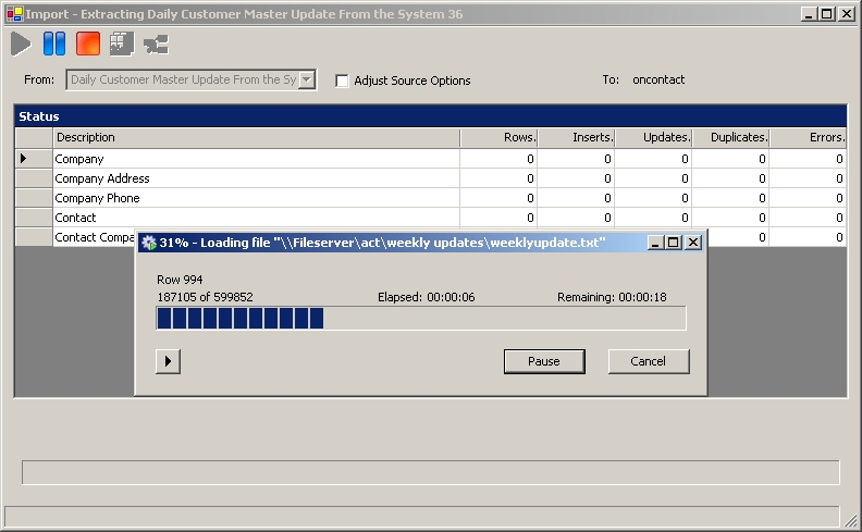 OnContact Import, loading file