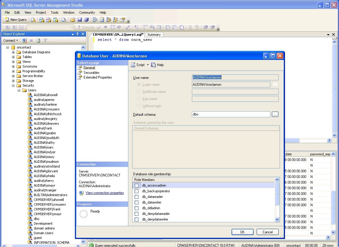 MS SQL: User creation for OnContact database