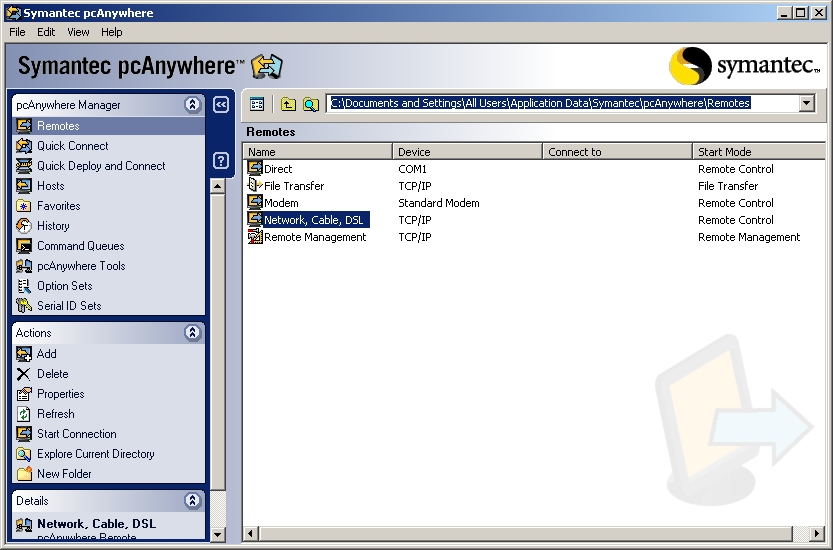 Using pcAnywhere to connect to Remote Control