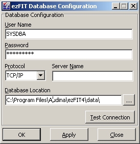 ezBackup: database configuration screen