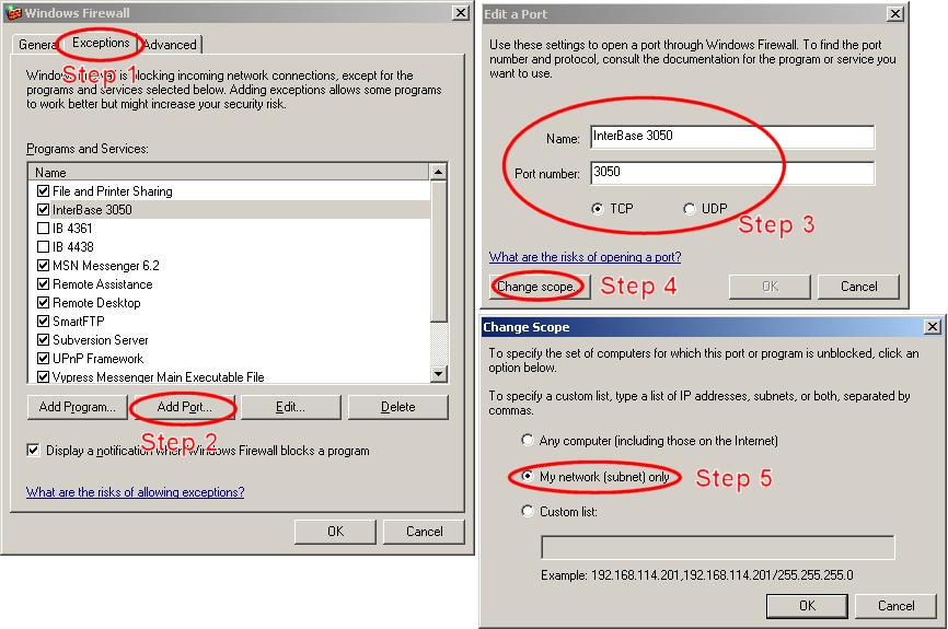 Windows Firewall: Adding a port for InterBase/Firebird database.