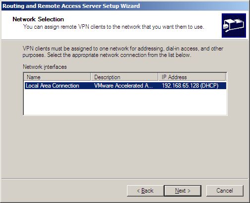 VPN: Select a network containing resources for external client