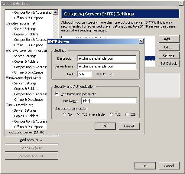 SMTP settins for Exchange