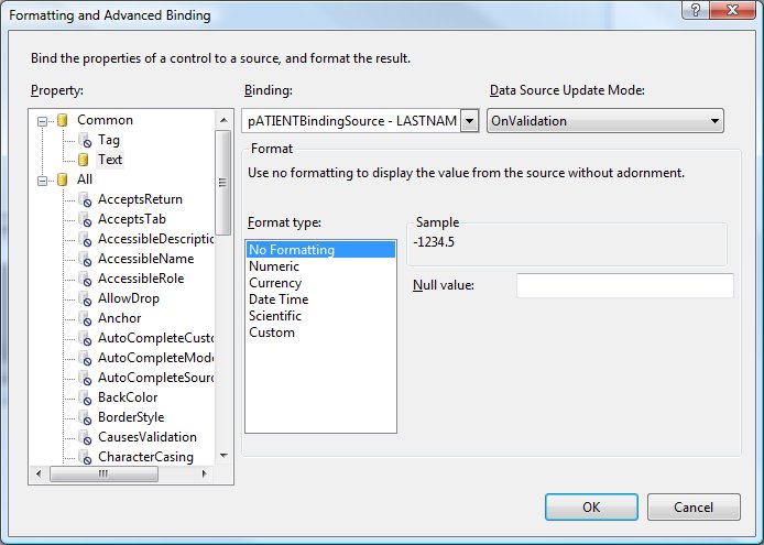 Advanced Data Binding dialog