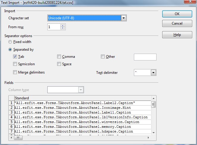 CSV file to import in OpenOffice containing UTF8 localization text