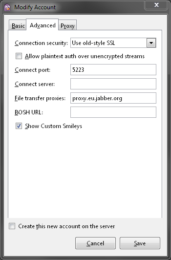 Pidgin advanced connection settings