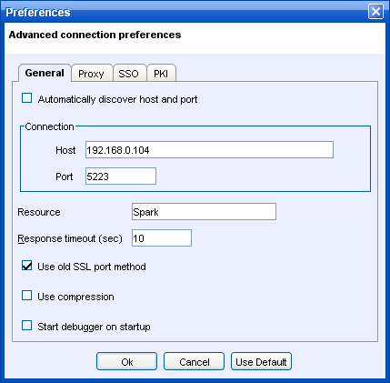 Spark advanced connection settings